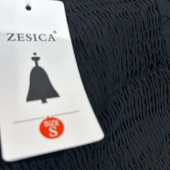 Zesica casual flutter short sleeve crew neck smocked elastic midi dress black S - Picture 6 of 6